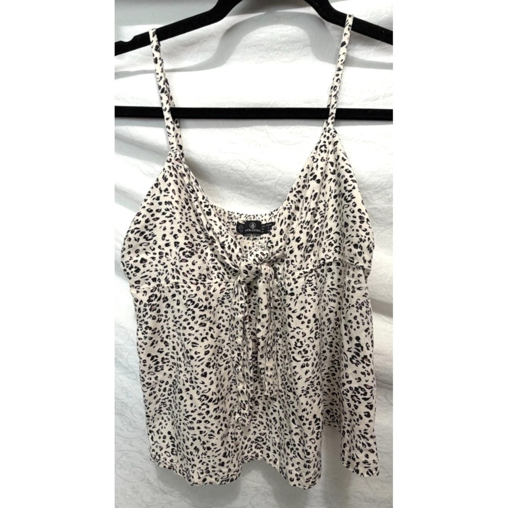 Volcom Women's Small Black & Cream Leopard Print Sleeveless Babydoll Cropped Top
